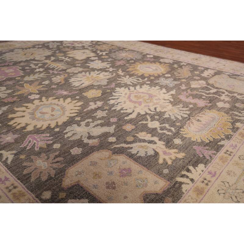 Vegetable Dye Grey Oushak Turkish Area Rug Hand-Knotted Wool Carpet - 8'0" x 9'9"