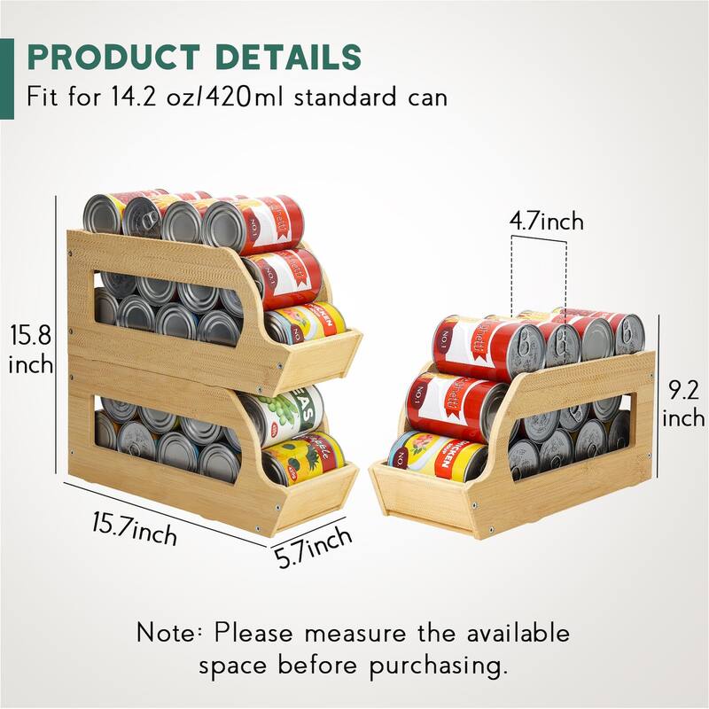 Bamboo Can Organizers and Storage,Soda Can Organizer Beverage Drink Holders Stackable Canned Goods Organizer Can Dispenser