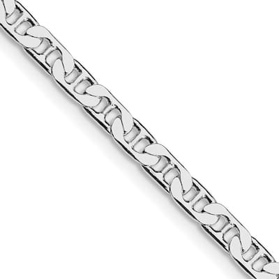 Curata 925 Sterling Silver Rhodium 3.75mm Flat Mariner Anchor Chain Necklace for Men