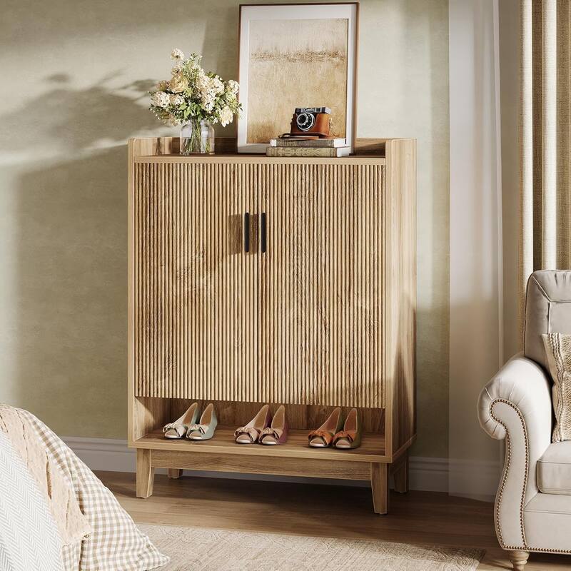 20-Pair Shoe Storage Cabinet with Doors, Farmhouse Shoe Organizer Rack Storage for Entryway Hallway Closet