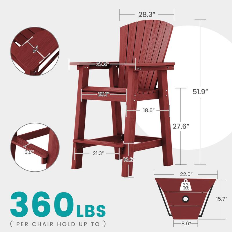 Outdoor Tall Adirondack Chair Set of 2 with Connecting Tray