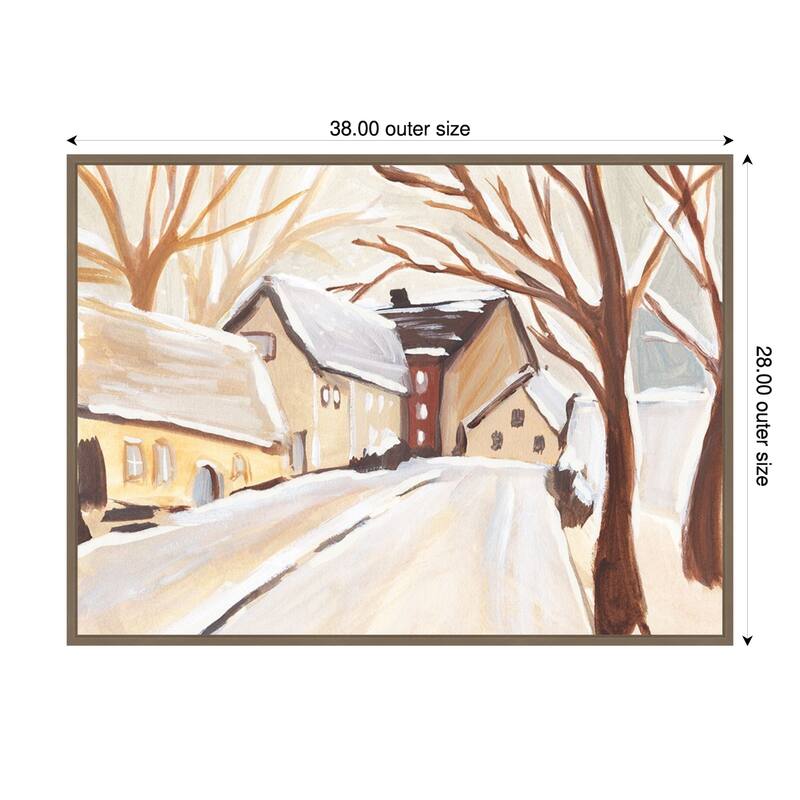 Snowy Street I by Annie Warren Framed Canvas Wall Art Print - Sylvie Dark Gold - 38 x 28 in
