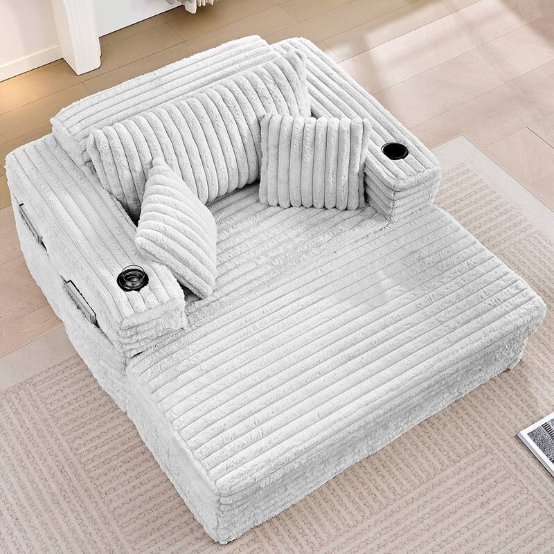 Mixoy Modern Corduroy Fabric Sofa Bed Chair,Single Sofa Chair With Cup Holders,Wide Armrests,Sleeper For Apartment