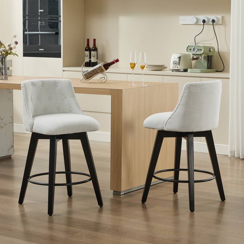 25" Swivel Bar Stools Set Of 2-Modern Counter Height Stools With Linen Upholstery&Button Tufted Back
