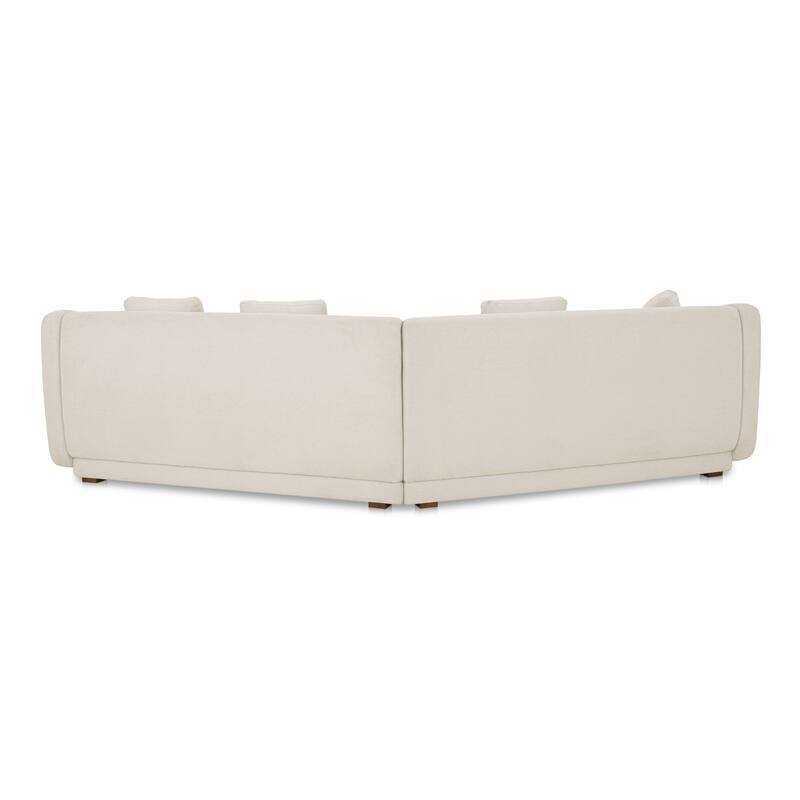 NADAAL STUDIOS Solace 2 Piece Modular Sectional, Angled Sides, Sloped Arms, Plinth Base, Four Toss Cushions, White