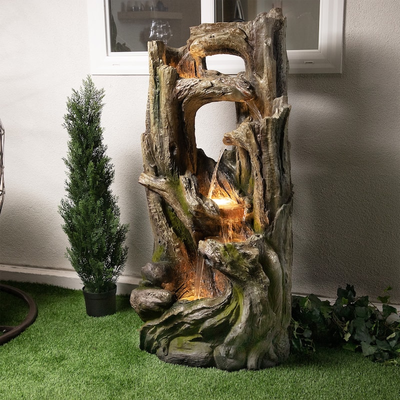 Alpine Corporation WIN1520 59" Indoor Outdoor 5 Tier Tree Bark Water Fountain