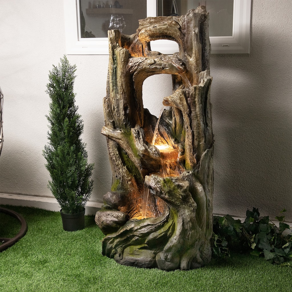 Alpine Corporation WIN1520 59" Indoor Outdoor 5 Tier Tree Bark Water Fountain