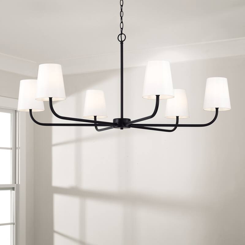 Brody 6-light Hanging Chandelier w/ White Fabric Stay-Straight Shade