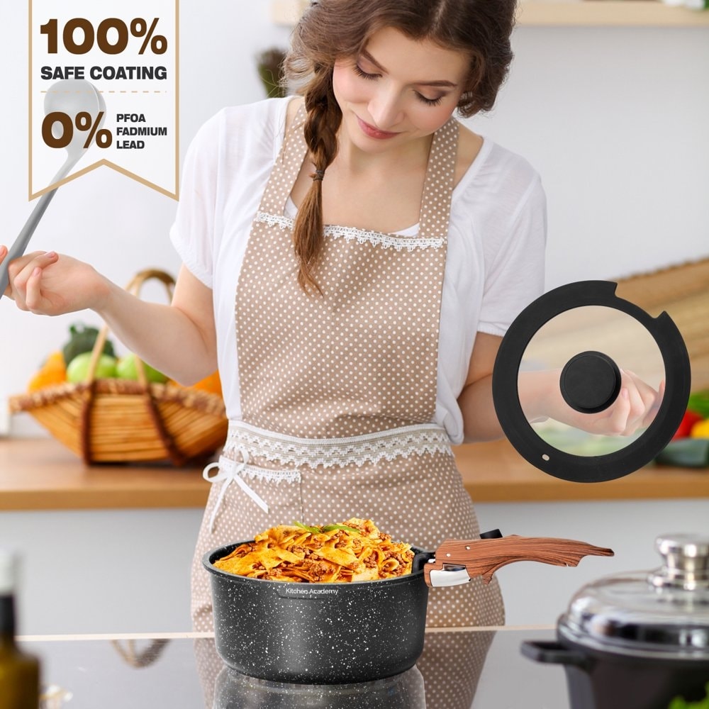 MF Studio Professional Nonstick Cookware Dishwasher Safe Black Granite Pots  and Pans Set