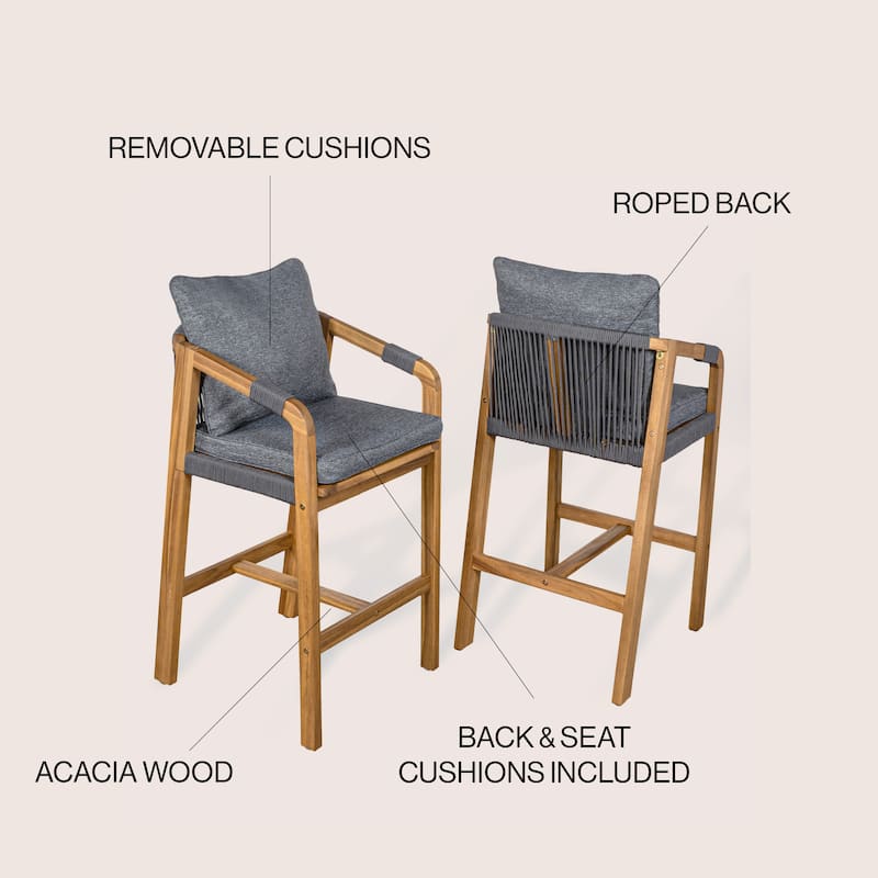 Outdoor Bar Stool with Cushions & Armrests, (Set of 2) by JONATHAN Y