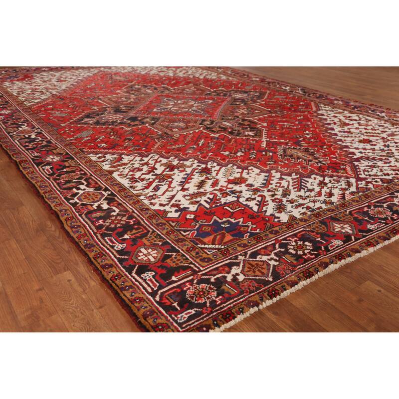 Hand Knotted Oriental 100% Wool Carpet Traditional Medallion Red Heriz Area Rug - 11' 0'' X 7' 6''