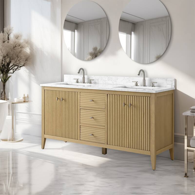 Vanity Art 60" Double Sink Bathroom Vanity Cabinet with Engineered Marble Top