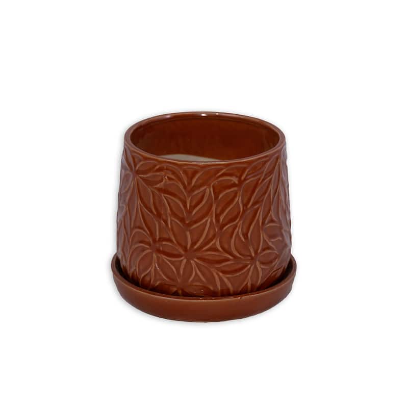 Scarlet Red Ceramic Planter Set of 2 - 8" Square Modern Flower Pots with Drainage Holes