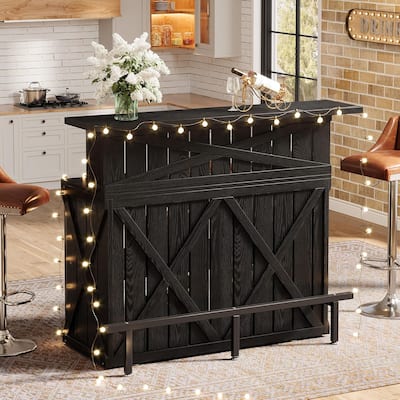 55 Inches Home Bar Unit, 4 Tiers Bar Table Pub Table with Footrest