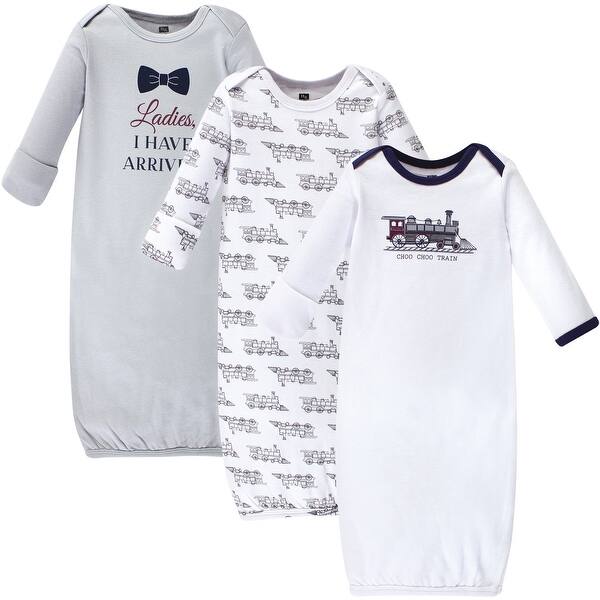 slide 1 of 1, Hudson Baby Infant Boy Cotton Long-Sleeve Gowns 3pk, Train 0-6 Months - Train