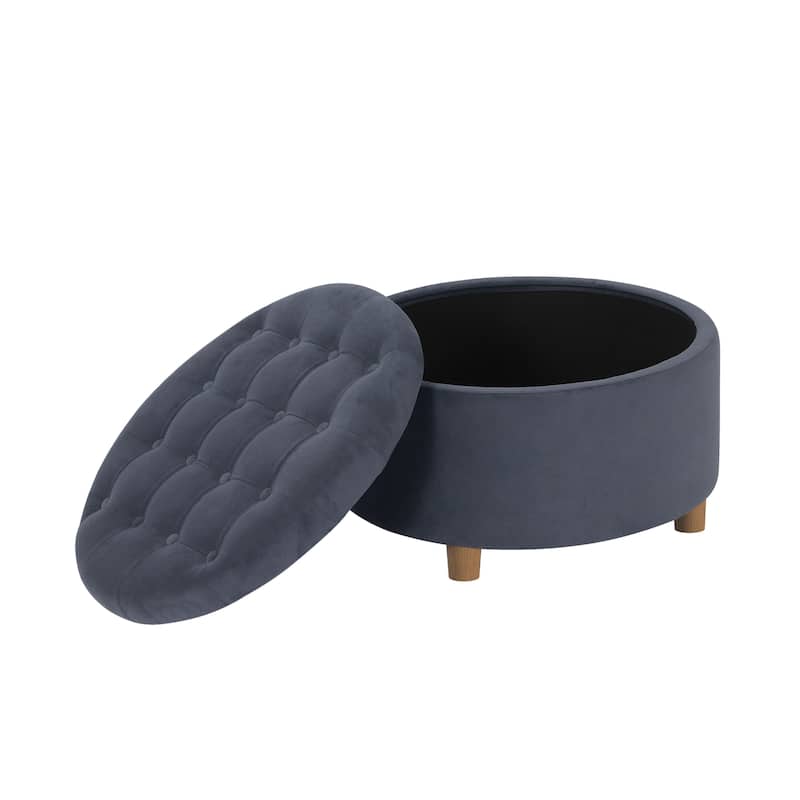 HomePop Button Tufted Round Storage Ottoman