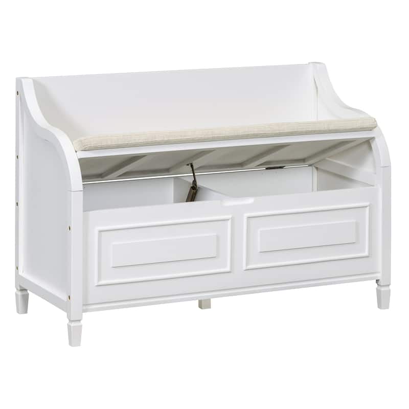 Rustic Style Solid Wood Entryway Storage Bench with Safety Hinge