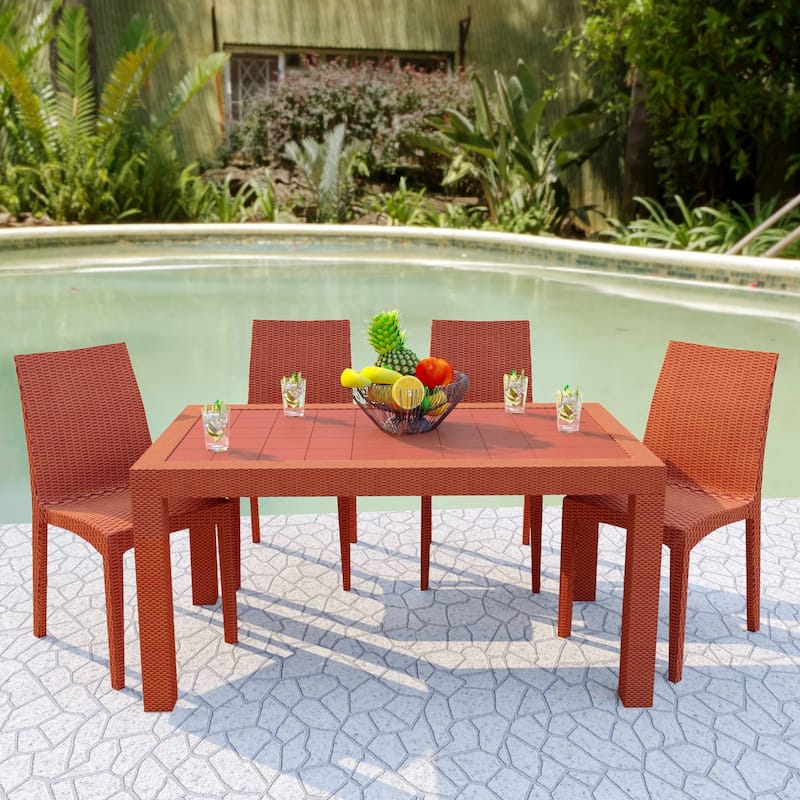 Outdoor Patio Dining Chairs, Set of 4 Stackable Polypropylene Chairs with Woven Design for Garden, Deck, or Pool