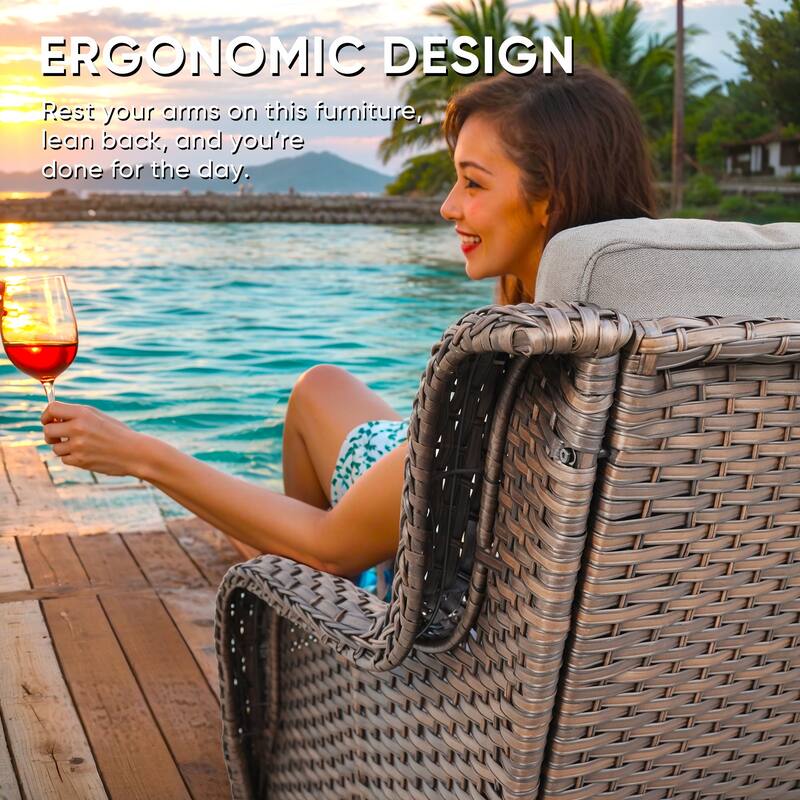 Outdoor Patio Sectional Sofa Couch with Fire Pit Table - Brown