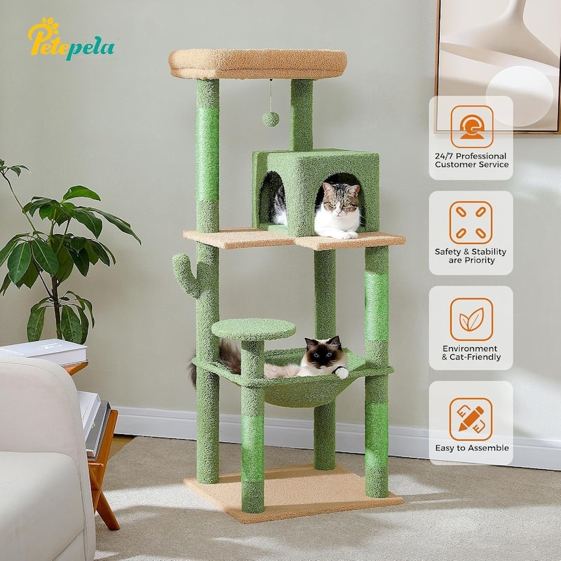 Indoor Multi-Level Tall Cat Tower with Hammock, Scratching Posts, Condo and Top Perch