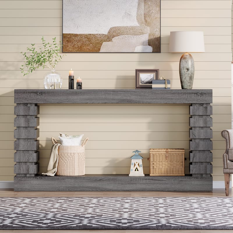 Vintage Long Console Table, Wood Entryway Table with Storage for Living Room