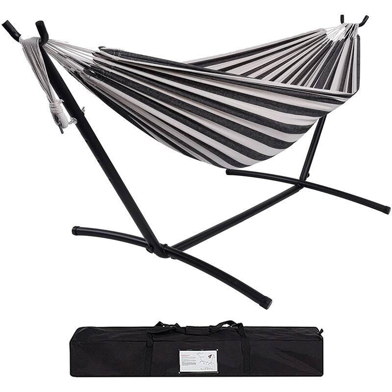 Double Cotton Hammock with Space Saving Steel Stand - Zebra Pattern