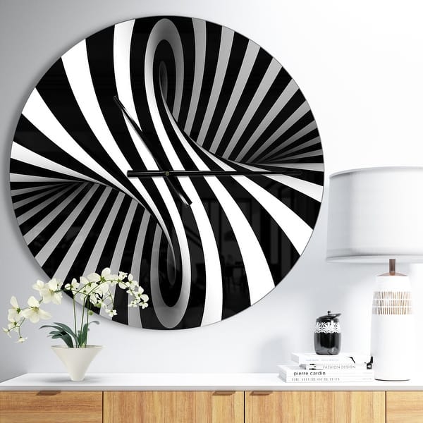 slide 2 of 9, Designart 'Black and White Spiral' Oversized Modern Wall CLock 23 in. wide x 23 in. high