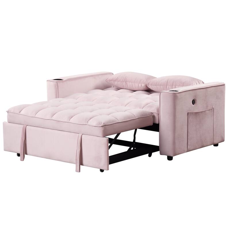 4-in-1 Modern Sofa Bed with USB Charging and Cup Holder, Perfect for Apartments