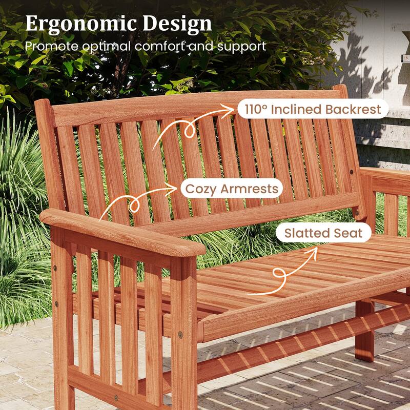Gymax Outdoor Wood Garden Bench w/Backrest Armrests & Slatted Seat for