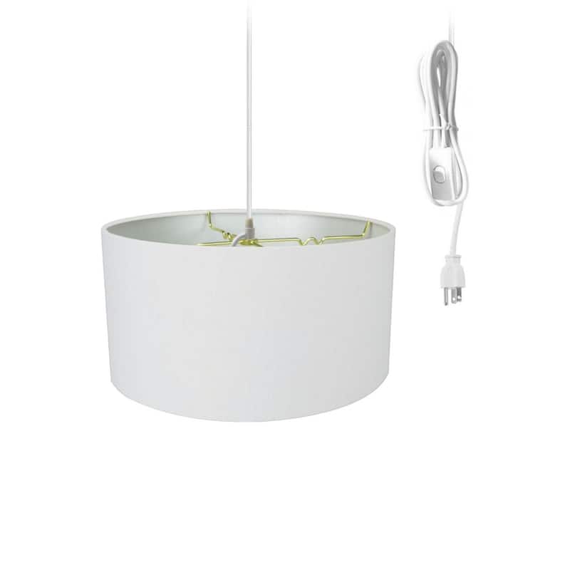 1 Light Swag Plug-In Pendant 16w White Linen Drum Shade, 17' White Cord -  On Sale - Bed Bath & Beyond - 32415325