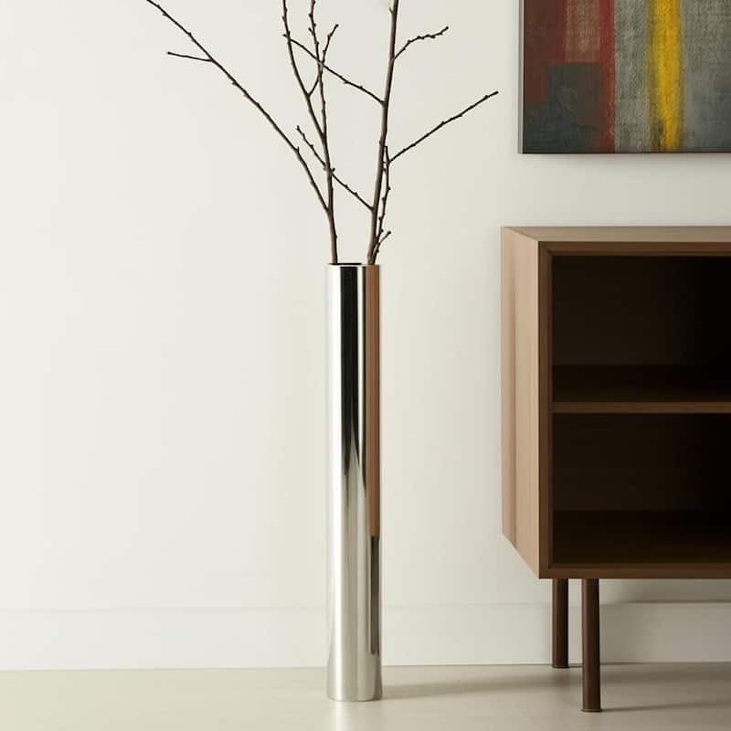 HomeRoots 56" Silver Aluminum Cylinder Table Vase