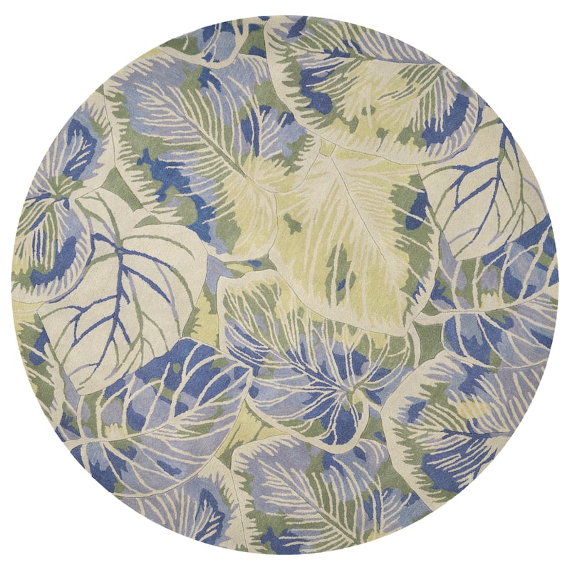 Domani Classics Botanical Tropics Hand-tufted Wool Rug - 7'6" Round - Blue