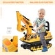 preview thumbnail 4 of 5, Non-Electric Ride-On Excavator - Movable Scooter & Basket Storage for Kids - Yellow
