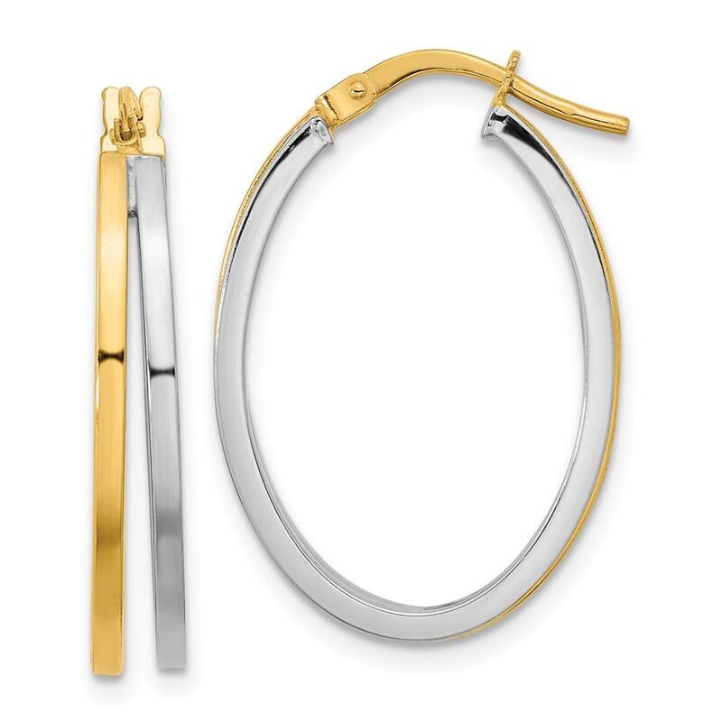 Curata 14k Two tone Gold Polished Oval Double Hoop Earrings 27x18.5mm Wide 4.5mm Thick
