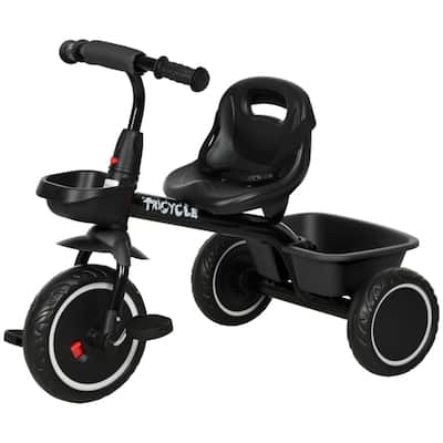 Black 3-Wheel Adjustable Seat Toddler Tricycle with Mudguard Front and Rear Fun Ride for Toddlers - 31.5" L x 19" W x 24.75" H