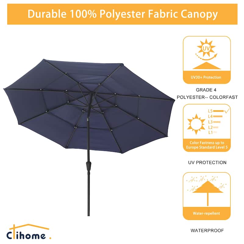 Clihome 10ft 3-Tier Outdoor Patio Market Umbrella With Crank