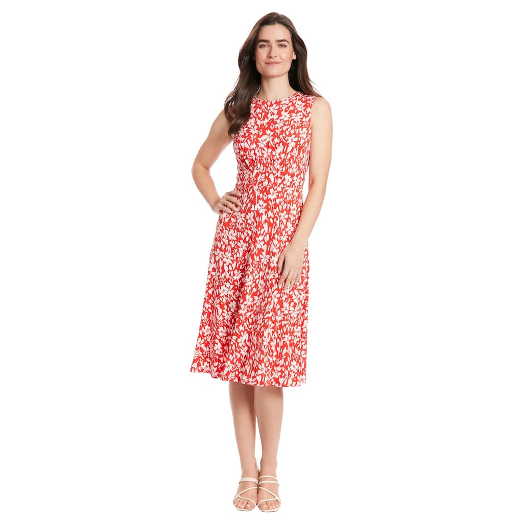 London Times Women's Sleeveless A-Line Midi Dress with Elastic Waist