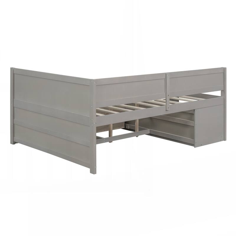 Full Size Daybed with Drawers and Shelves - Grey