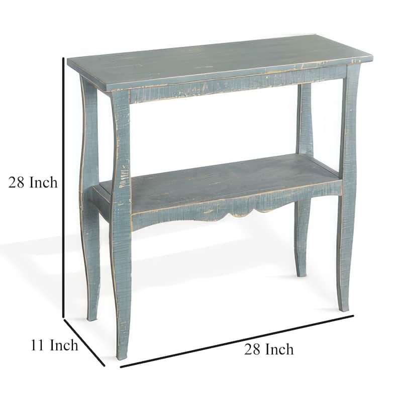 Rena Side End Table, Scallop Trim, 28 Inch Seagrass Green Mahogany