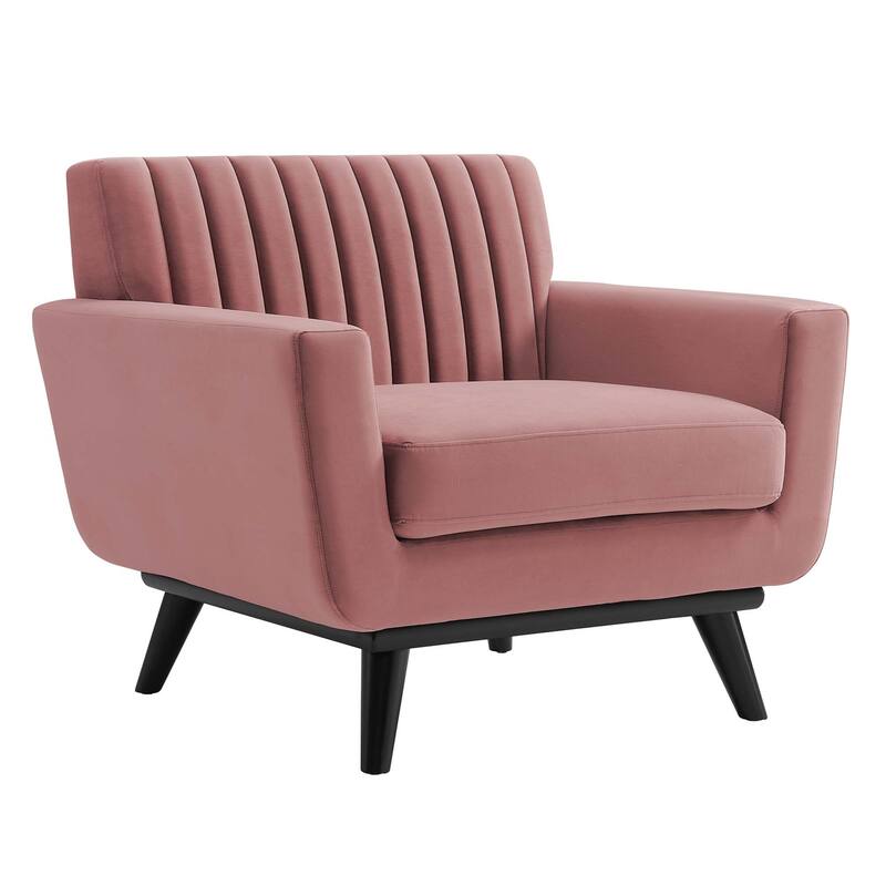Engage Channel Tufted Performance Velvet Armchair - Dusty Rose