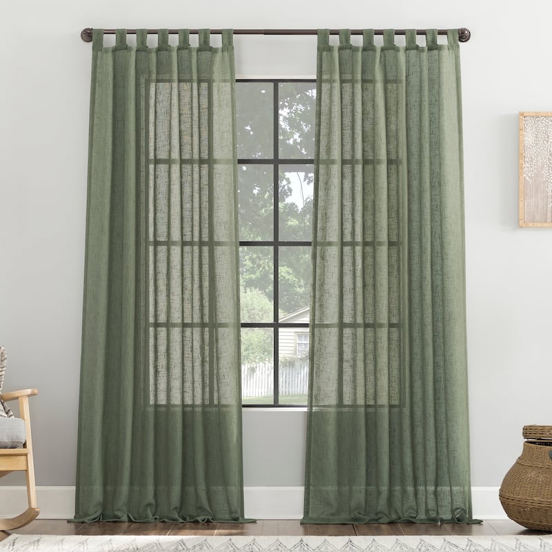 Archaeo Burlap Weave Linen Blend Tab Top Curtain, Single Panel - Moss Green - 50" x 96"