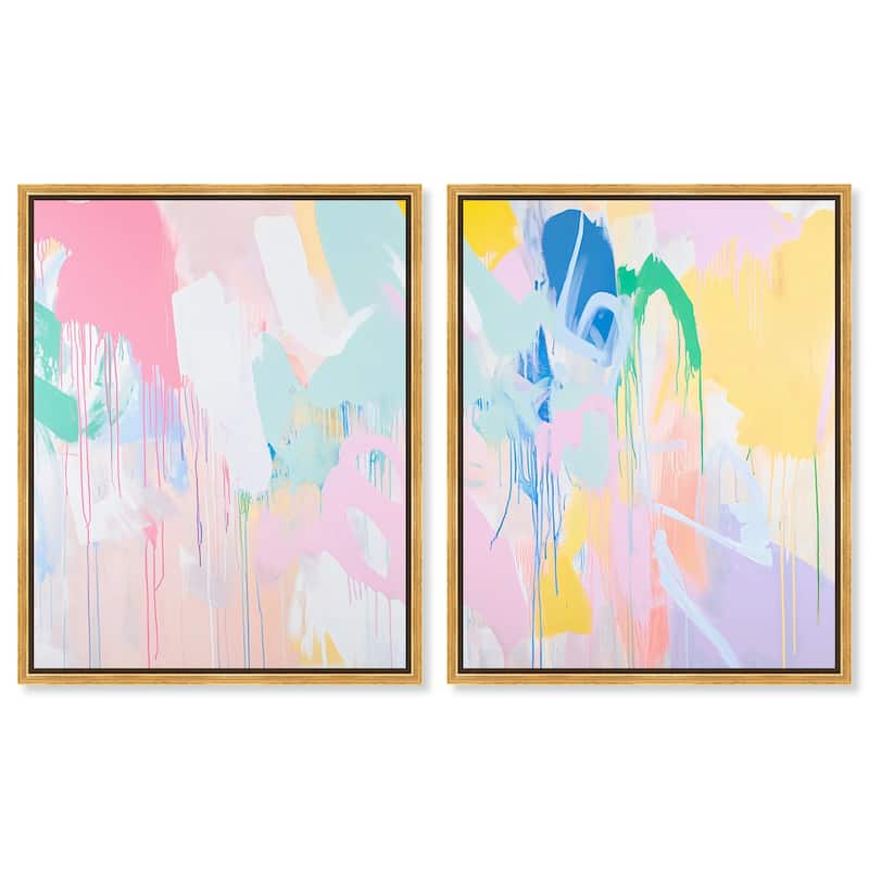 Joyful Drips Canvas Set of 2 by Art Remedy - 24" x 30" - Gold