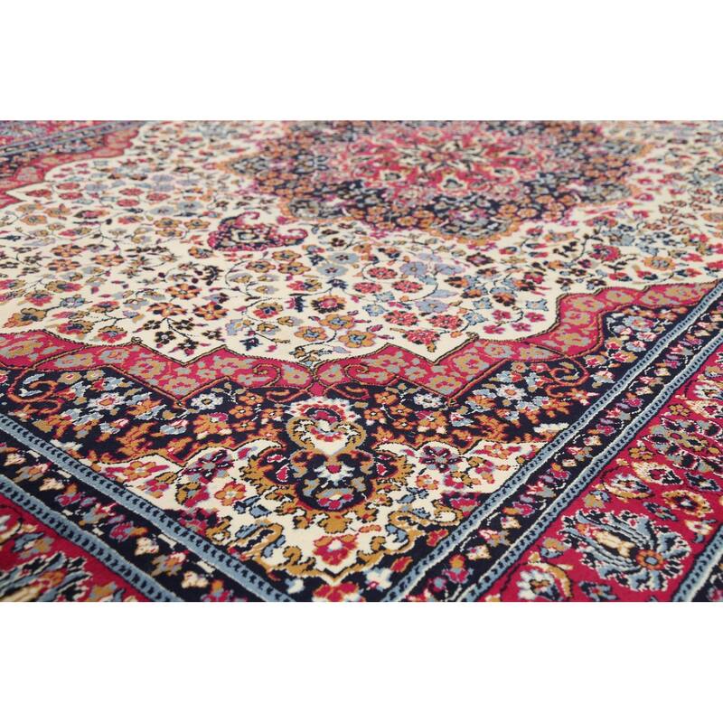 Floral Ivory Mashad Turkish Rug Machine Made Carpet - 6'4" x 9'6"