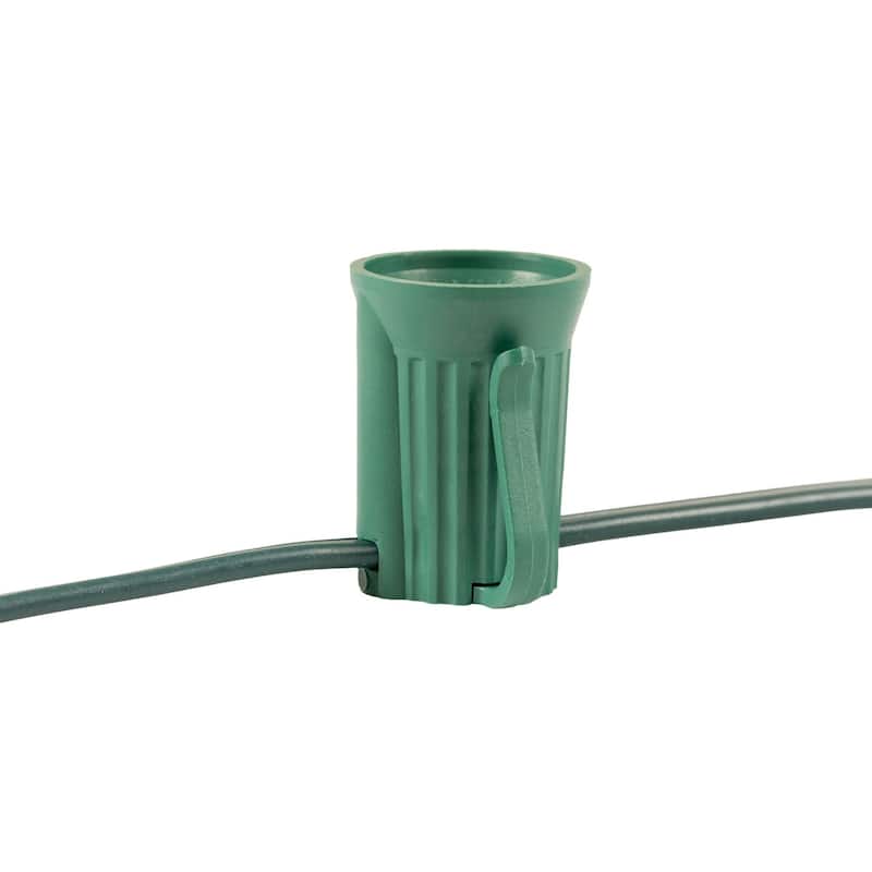 25 Foot C9 Outdoor Patio Christmas Stringer, C9/E17 Base, 12" Space, Green Wire