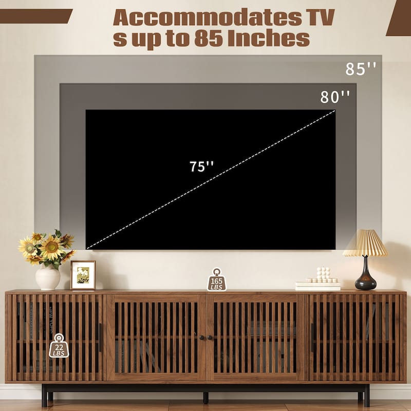 Roomfitters 78 Inch Modern TV Stand for TVs up to 85 Inch, Media Console with Soft-Closing Hinges & Solid Wood Legs, Walnut