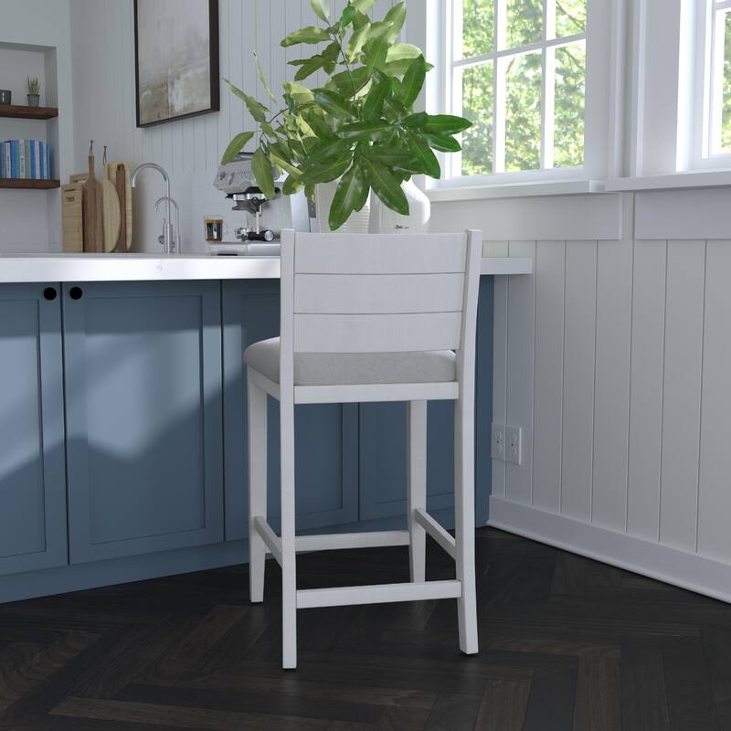 Hillsdale Furniture Fowler Upholstered Wood Stool, Sea White