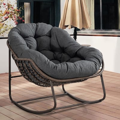 Outdoor Rattan Rocker Recliner Chair With Polyester Padded Cushion