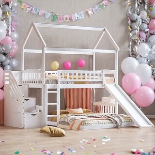 Twin Over Twin Bunk Bed with Slide and Storage,Kids Bed Design