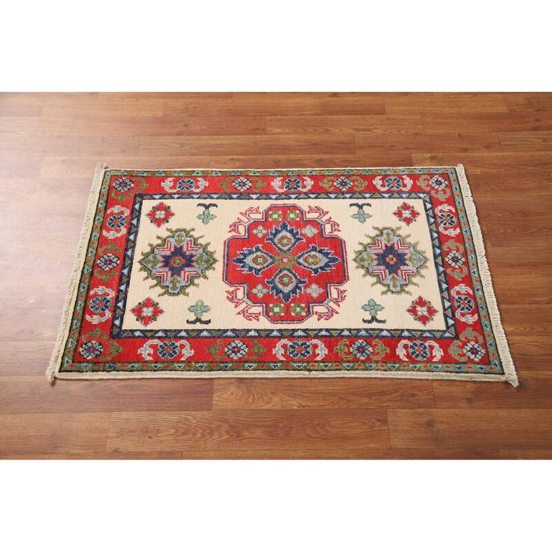 Traditional Kazak Oriental Rug Handmade Beige Wool Carpet - 2'0"x 3'0"