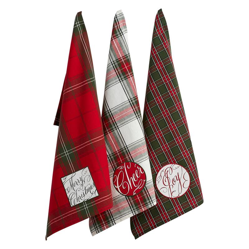 DII Assorted Christmas Printed Dishtowel - Set of 3 - Joyful Wishes